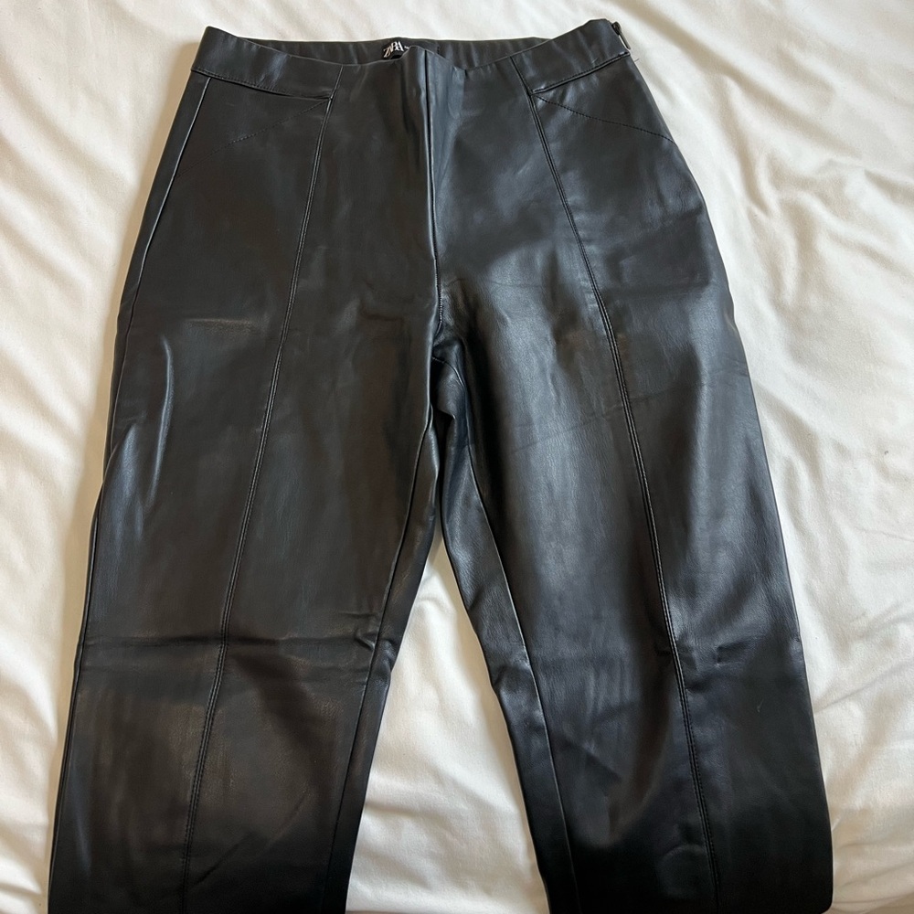 Black Leather Zip Up Pants